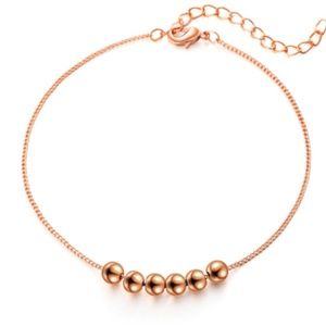 Solid Metal Beaded Ankle Bracelet Rose Gold Silver Anklet